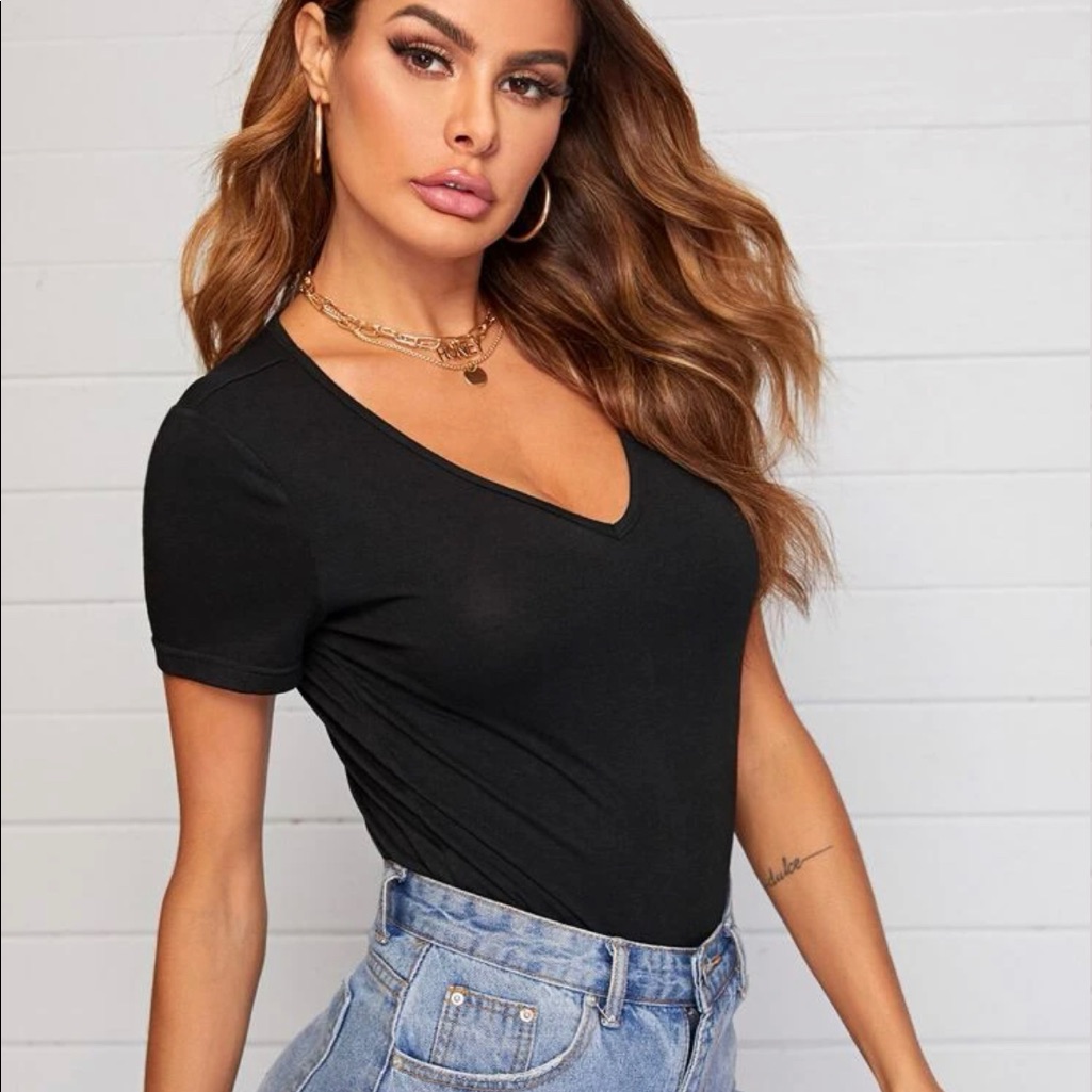 Shein V-Neck Solid Tee